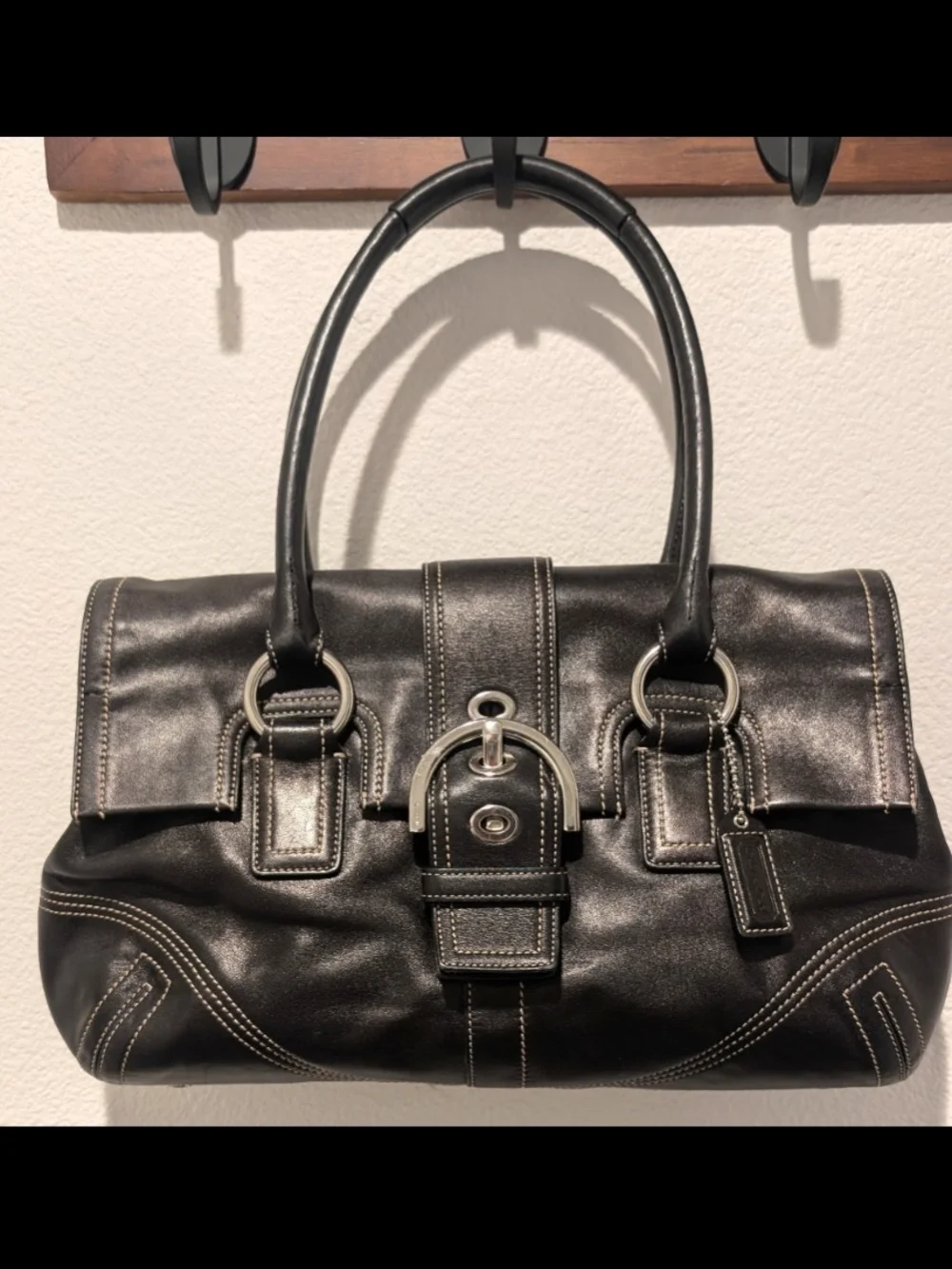 Coach Vintage Soho Hampton Large Black Leather Satchel with Silver Hardware